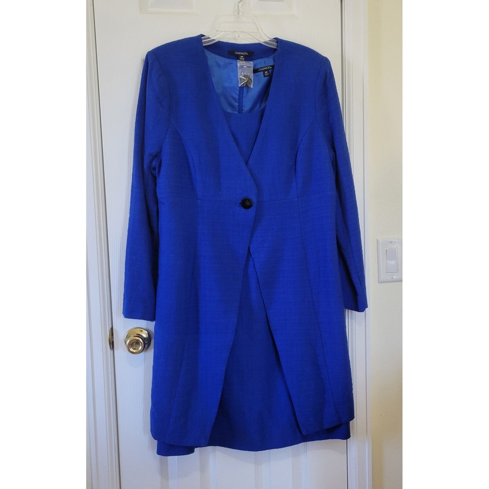 Chadwicks Royal Blue‎ Dress and Coat Set 2pc Textured Sheath Jacket 16P